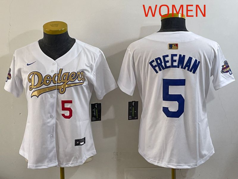Women Los Angeles Dodgers #5 Freeman White Champion edition Nike MLB Jersey style 002